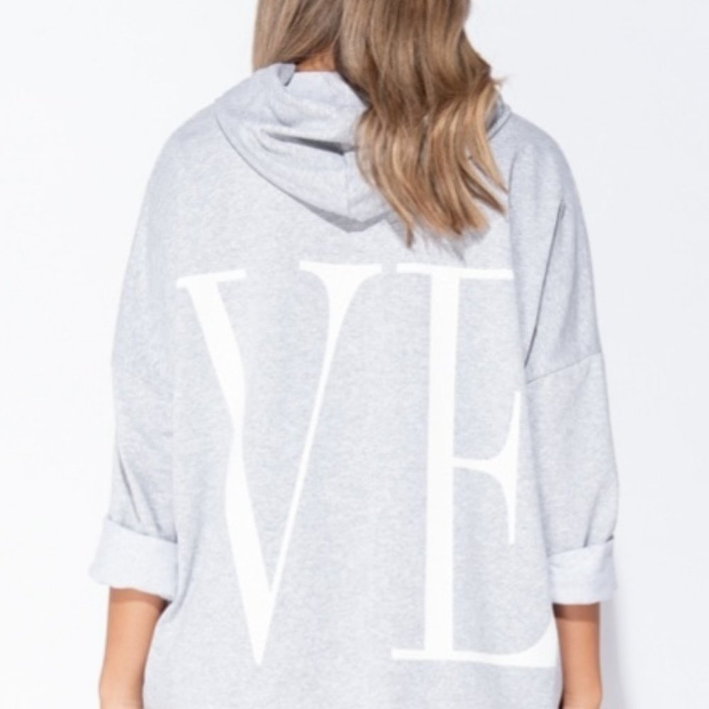 Grey Love Logo Zip Front Oversized Hoodie Dress - Picture 7 of 12